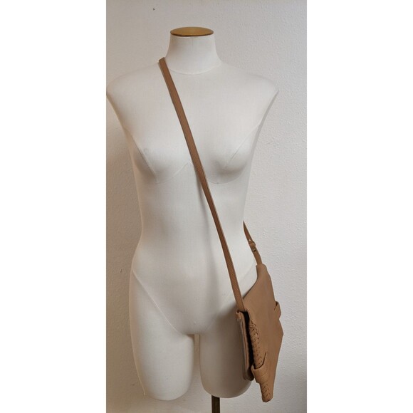 AllSaints Club Clutch Crossbody Tan Leather East West Foldover Flap Bag - Picture 6 of 16